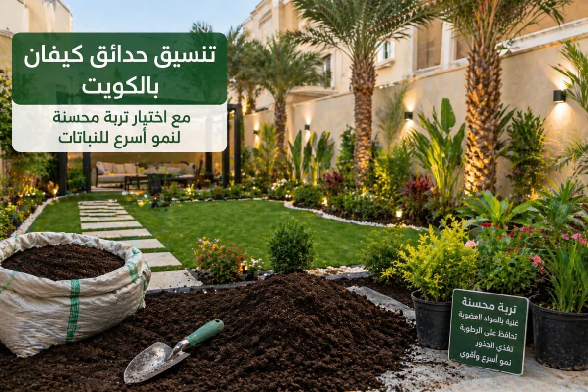 تنسيق حدائق كيفان بالكويت مع تربة محسنة