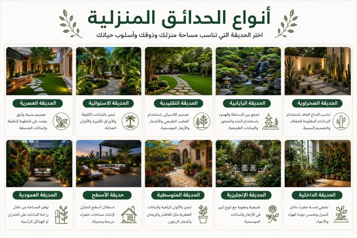 أنواع الحدائق المنزلية بتصاميم متنوعة