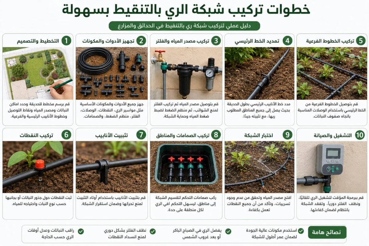 خطوات تركيب شبكة الري بالتنقيط بسهولة