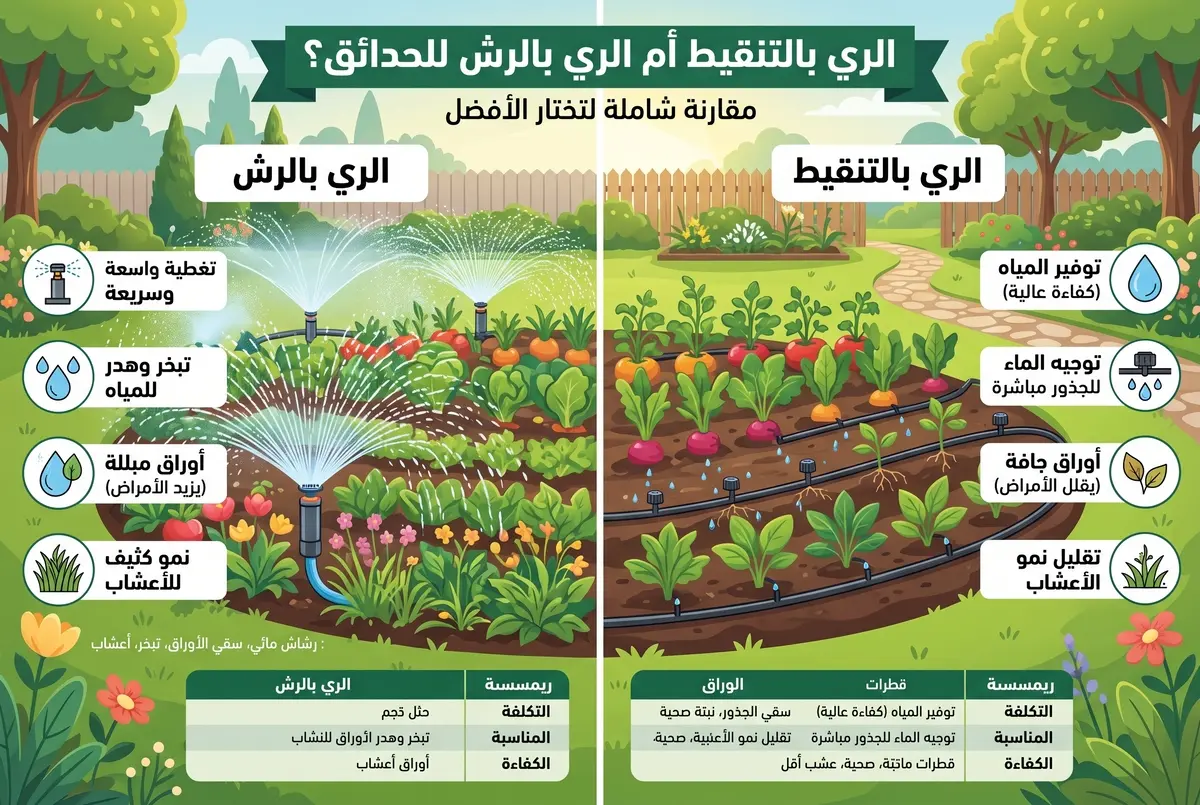 إنفوجرافيك مقارنة الري بالتنقيط والرش